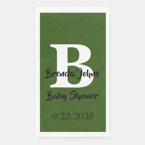 Forest Green Baby Shower Monogram Jungle Theme Paper Guest Towels