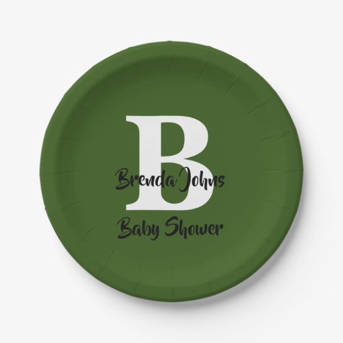 Forest Green Baby Shower Monogram Jungle Theme Paper Plates