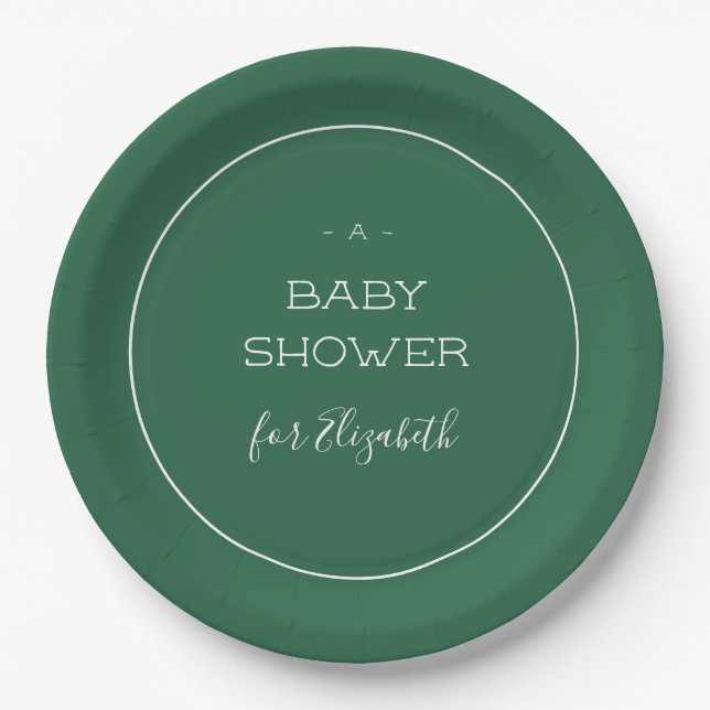 Forest Green Baby Shower Paper Plates (Front)