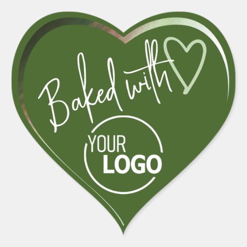 Forest Green Baked with Love Homemade Baking Logo Heart Sticker