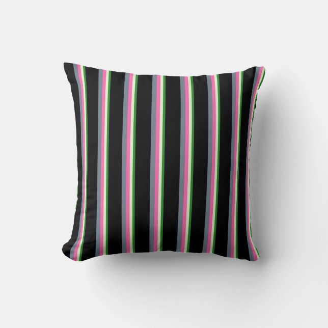 Forest Green, Beige, Hot Pink, Slate Gray & Black Throw Pillow (Front)