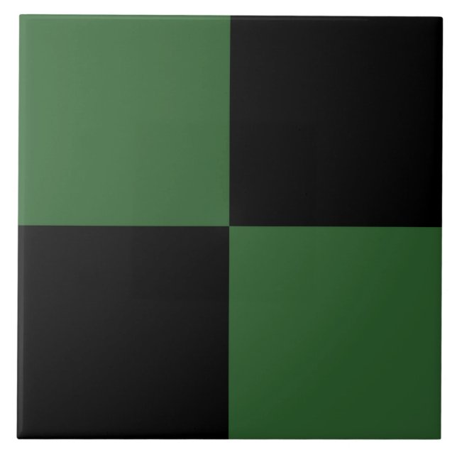 Forest Green Black Checker Pattern Ceramic Tile (Front)