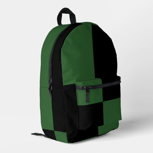 Forest Green Black Checker Pattern Printed Backpack (Back Corner Left)