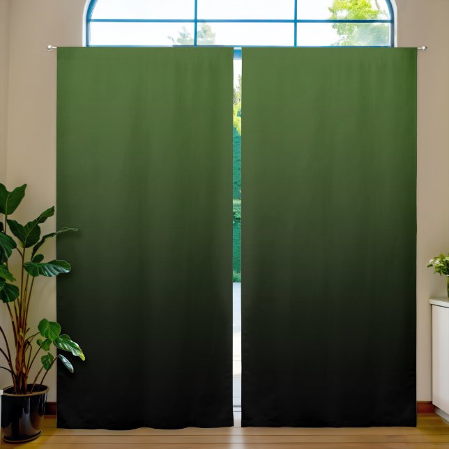 Forest Green Black Gradient Blackout Curtains (Living Room)