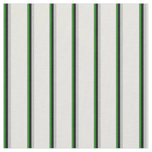 Forest Green, Black, Grey & Beige Lined Pattern Fabric (Close Up)