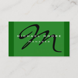 Forest Green Black Monogram Manager Business Card