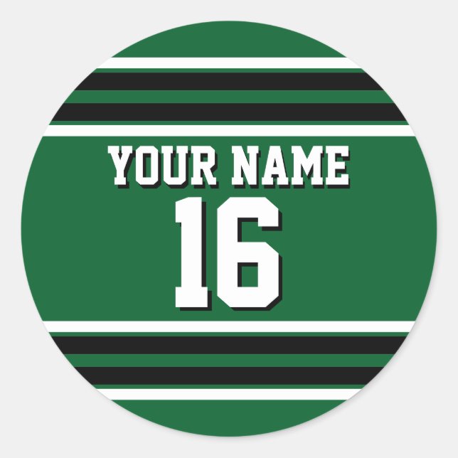 Forest Green Black Team Jersey Custom Number Name Classic Round Sticker (Front)