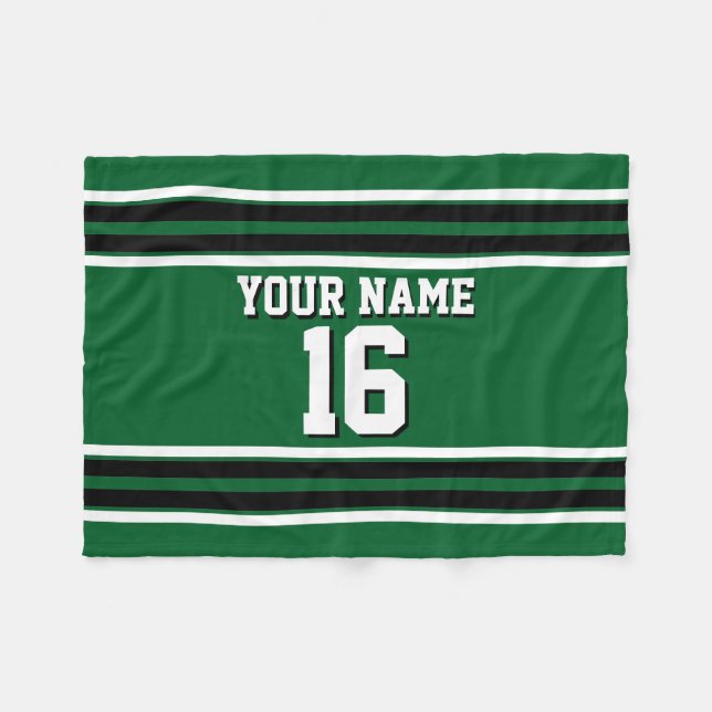 Forest Green Black Team Jersey Custom Number Name Fleece Blanket (Front (Horizontal))
