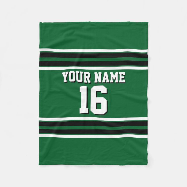 Forest Green Black Team Jersey Custom Number Name Fleece Blanket (Front)