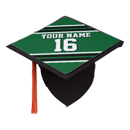 Forest Green Black Team Jersey Custom Number Name Graduation Cap Topper