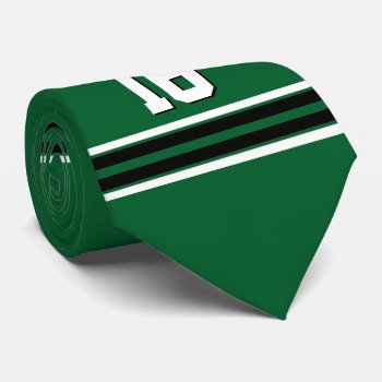 Forest Green Black Team Jersey Custom Number Name Neck Tie by FantabulousSports at Zazzle