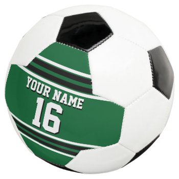 Forest Green Black Team Jersey Custom Number Name Soccer Ball by FantabulousSports at Zazzle