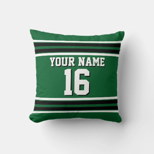 Forest Green Black Team Jersey Custom Number Name Throw Pillow