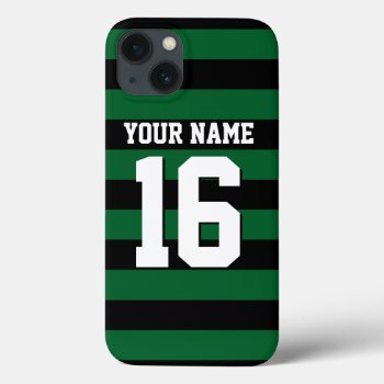 Forest Green Black Team Jersey Preppy Stripe Iphone 13 Case by FantabulousCases at Zazzle