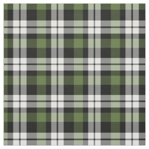 Forest Green Black White Tartan Squares Pattern Fabric