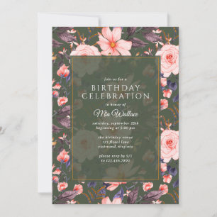 Forest Green + Blush Pink Floral Garden Birthday Invitation