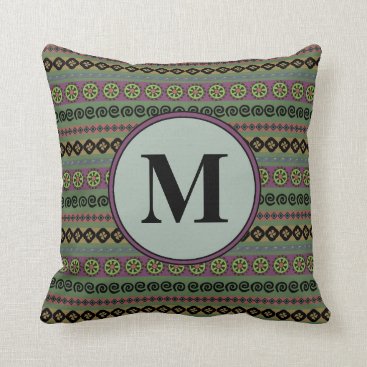 Forest Green Boho Modern Aztec Pattern Monogram Throw Pillow Forest Green Boho Modern Aztec Pattern Monogram Throw Pillow
