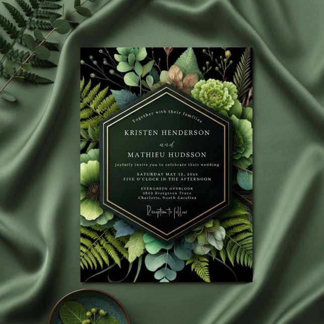 Forest Green Botanical Romance Wedding Invitation (Creator Uploaded)