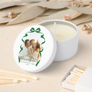 Forest Green Bow Photo Merry Christmas Arch Mini Candle Favors
