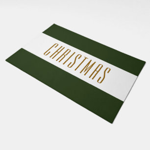 Forest Green Bright White Stripes CHRISTMAS Text Doormat