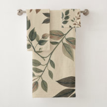 Forest Green Brown Beige Woodsy Botanical Print