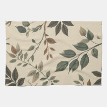 Forest Green Brown Beige Woodsy Botanical Print