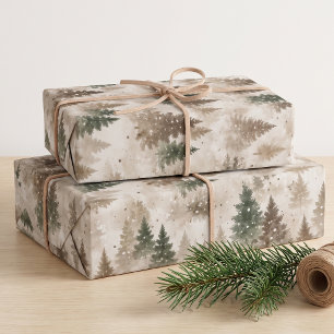 Forest Green Brown Pine Tree Christmas Wrapping Pa Paper Sheets