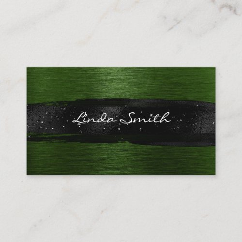 Forest Green Brushed Metal Black Brush Strokes Business Card