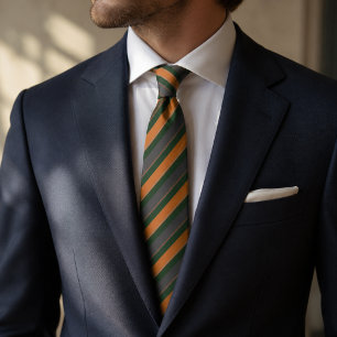 Forest Green & Burnt Orange Diagonal Striped Neck Tie