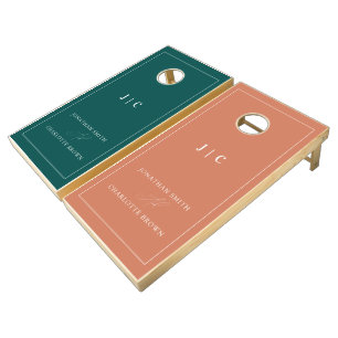 Forest Green Burnt Orange Monogram Custom Wedding Cornhole Set