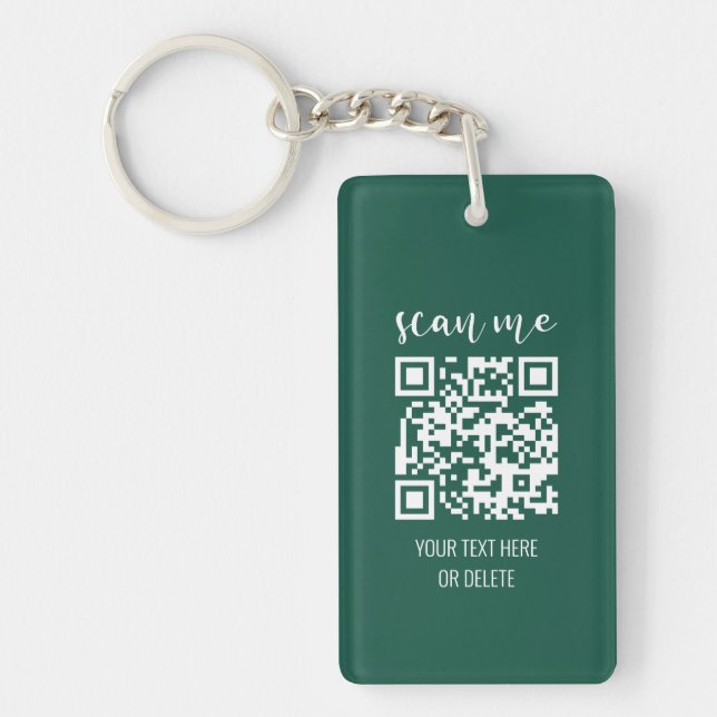 Forest Green Business Logo QR Code Scan Me Keychain (Front)
