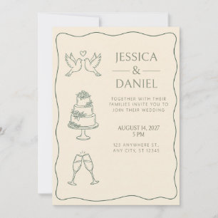 Forest Green Cake Dove Wedding Invitation