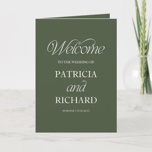 Forest Green Calligraphy Wedding Folded Program
