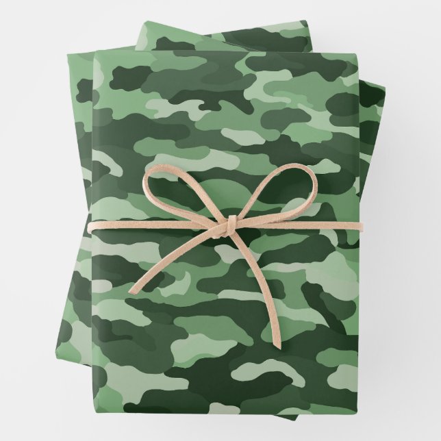 Forest Green Camouflage Wrapping Paper Sheets (In situ)
