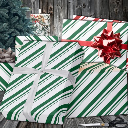 Forest Green Candy Cane Stripe Holiday Wrapping Paper