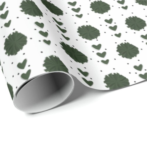 Forest Green Cheerleader Pom Poms  Hearts Pattern Wrapping Paper