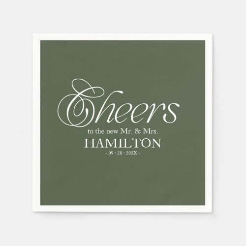 Forest Green Cheers Modern Minimalist Wedding Napkins