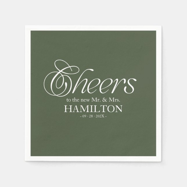 Forest Green Cheers Modern Minimalist Wedding Napkins (Front)
