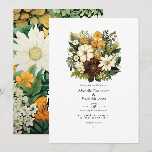 Forest Green, Chocolate Brown, Craft Brown Wedding Invitation (Front/Back)