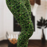 Forest Green Christmas Tree Gold Star Pattern Leggings