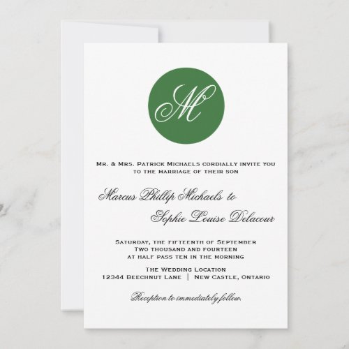 Forest Green Circle Monogram Wedding Invitation