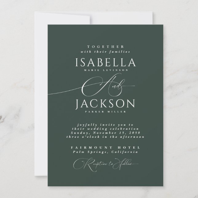 Forest Green Classic Calligraphy Chic Wedding  Invitation (Front)