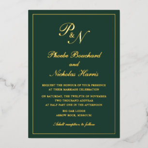 Forest Green Classic Elegant Wedding Foil Invitation
