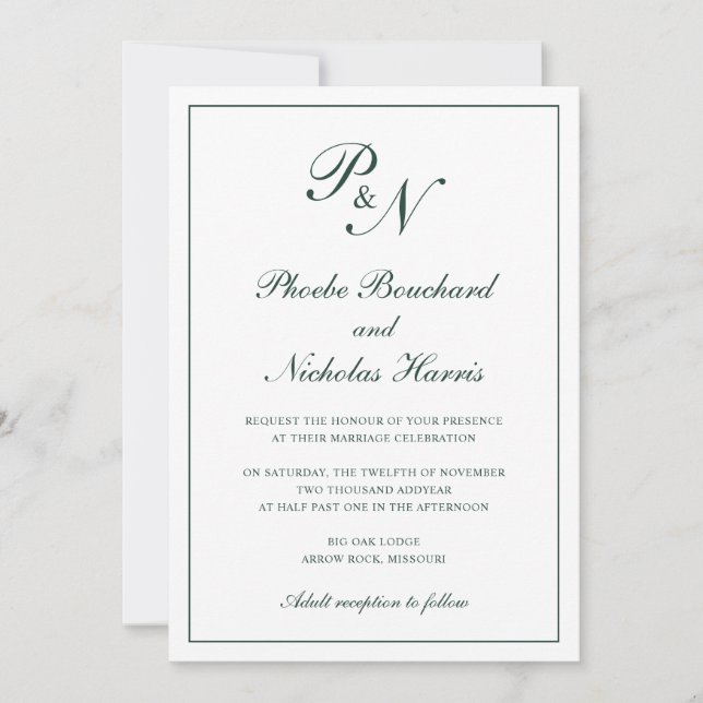 Forest Green Classic Elegant Wedding Invitation (Front)