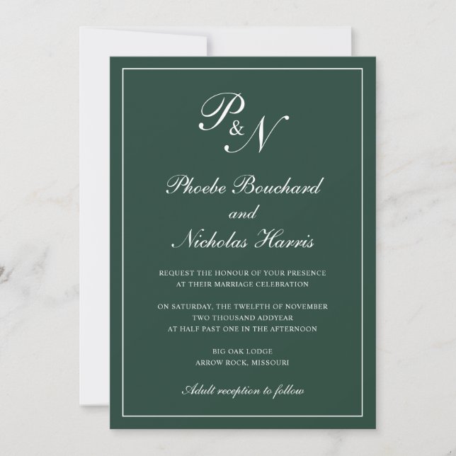 Forest Green Classic Elegant Wedding Invitation (Front)