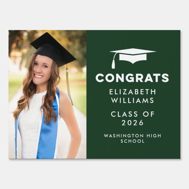 Forest Green Congrats Single Photo Graduation Yard Sign (Front)