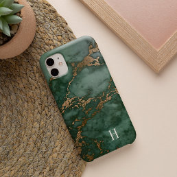 Forest Green &amp; Copper Marble Monogram Case-Mate iPhone 14 Case