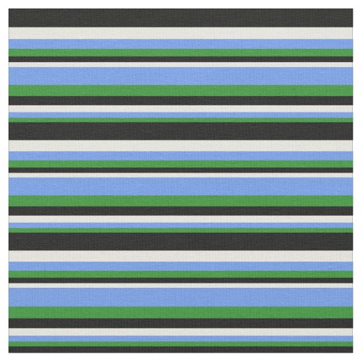 Forest Green, Cornflower Blue, Beige & Black Fabric