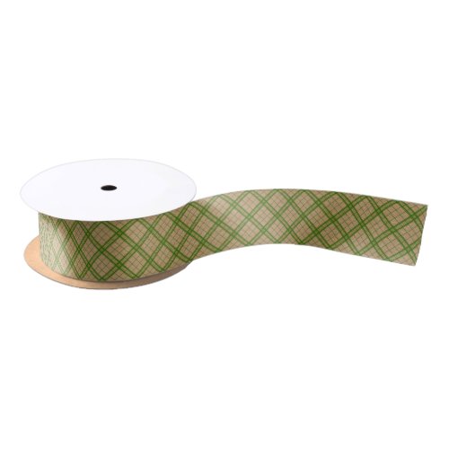 Forest Green Country Gingham On Kraft Colored Satin Ribbon