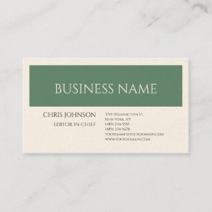 Forest Green & Cream Plain Minimalist Artistic Business Card